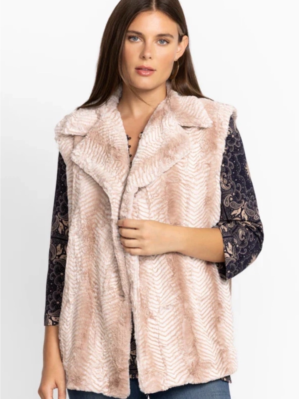 Johnny Was NWT Mamba Faux Fur Vest Size XL Beige, Boho Chic